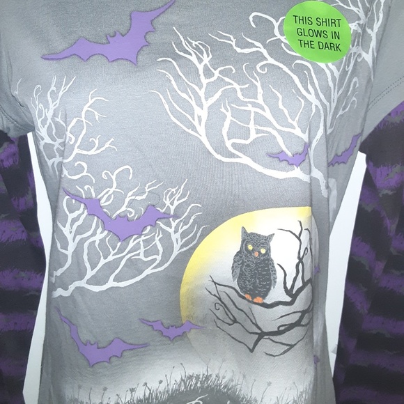 HALLOWEEN SHIRT - LONG SLEVE - OWL - GLOWS in DARK - Picture 5 of 8